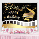 Gold Klavier Und Schwarz Weiss Glücklich Geburtstag Hintergrund